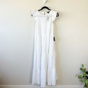 Express Flutter Sleeve Tiered Maxi Dress Prairie White 100% Cotton Small NWT's